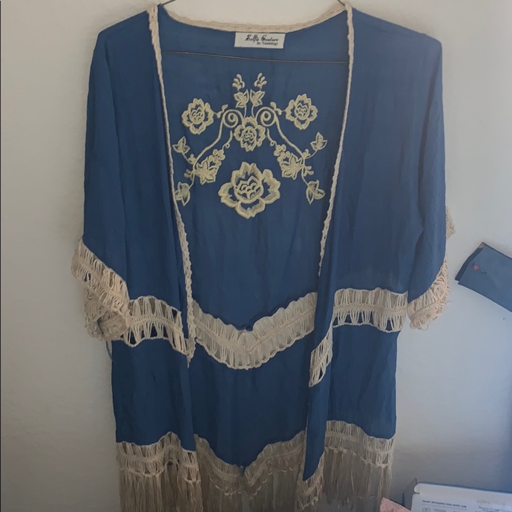 Like New: Blue and cream colored shall